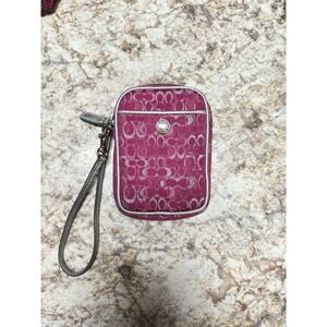 Vintage Coach Mini Signature Raspberry Pink Silver Wristlet RARE COLOR